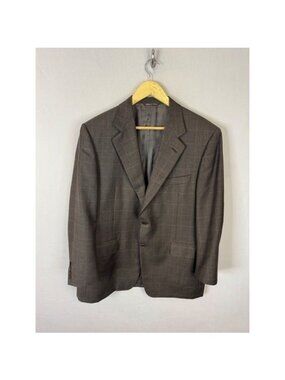 Canali Mens Brown Windowpane Wool Blazer Sport Coat Italy 52 Men 42S 44S  Short